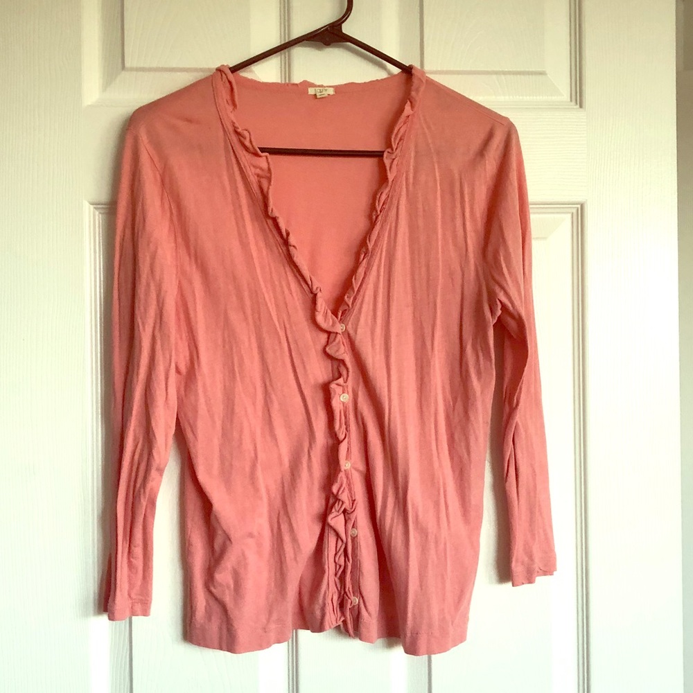 J. Crew Blush Pink Ruffle Cardigan